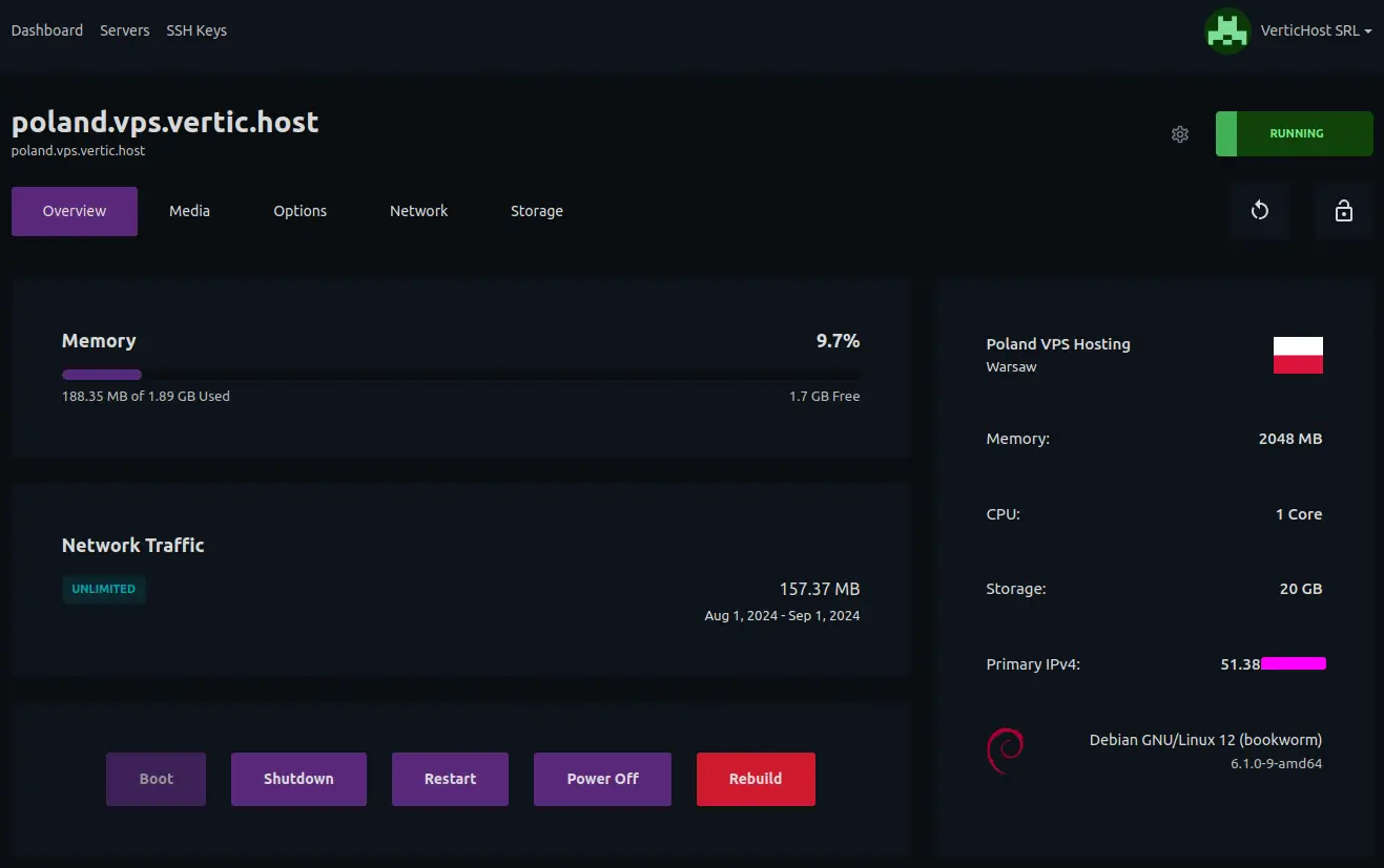 VPS Dashboard Page