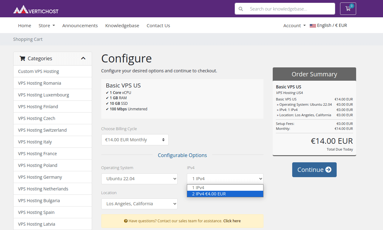 Choose VPS additional IP address