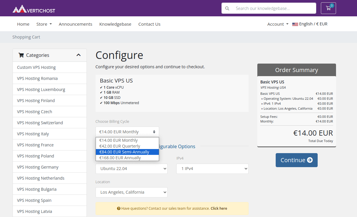 Choose VPS billing cycle