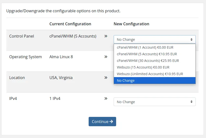 Upgrade cPanel/WHM License Tier